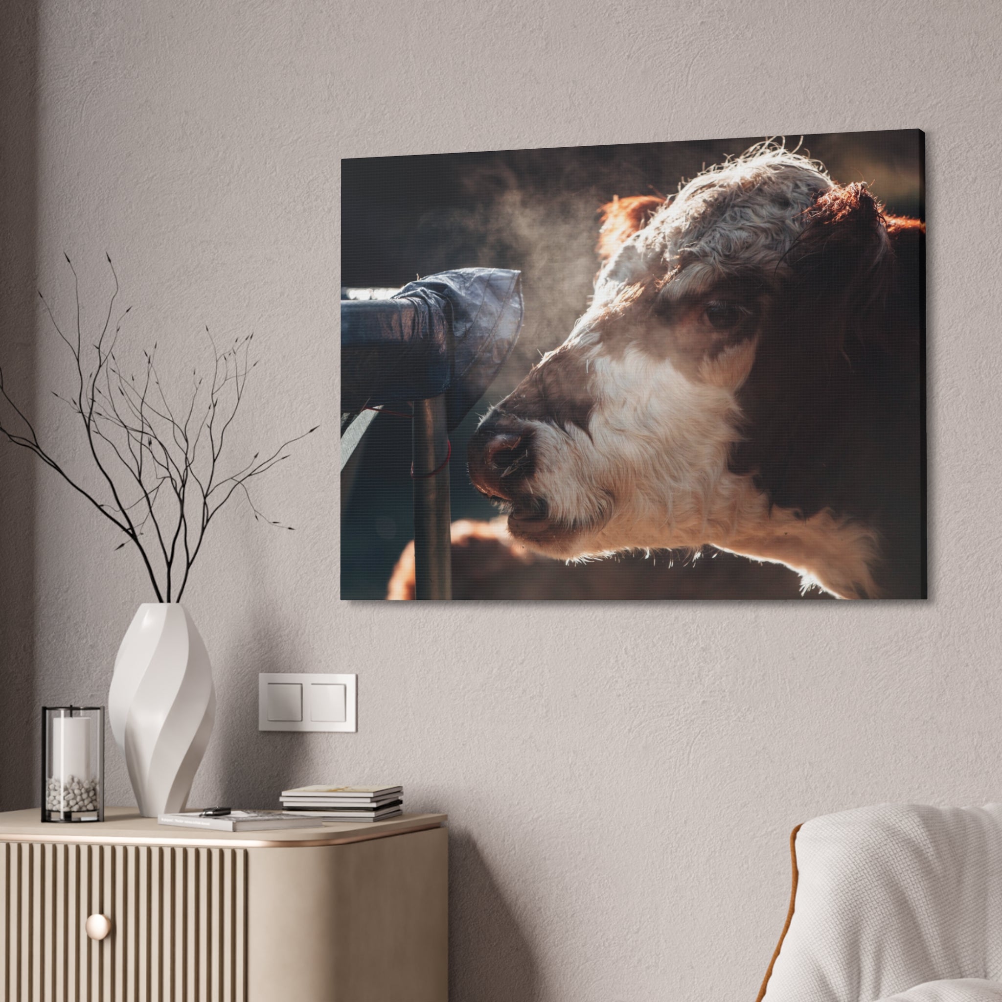 Rustic Farmhouse Canvas Print, Animal Wall Art, Cow Decor, Home & Kitchen, Gift for Farm Lovers