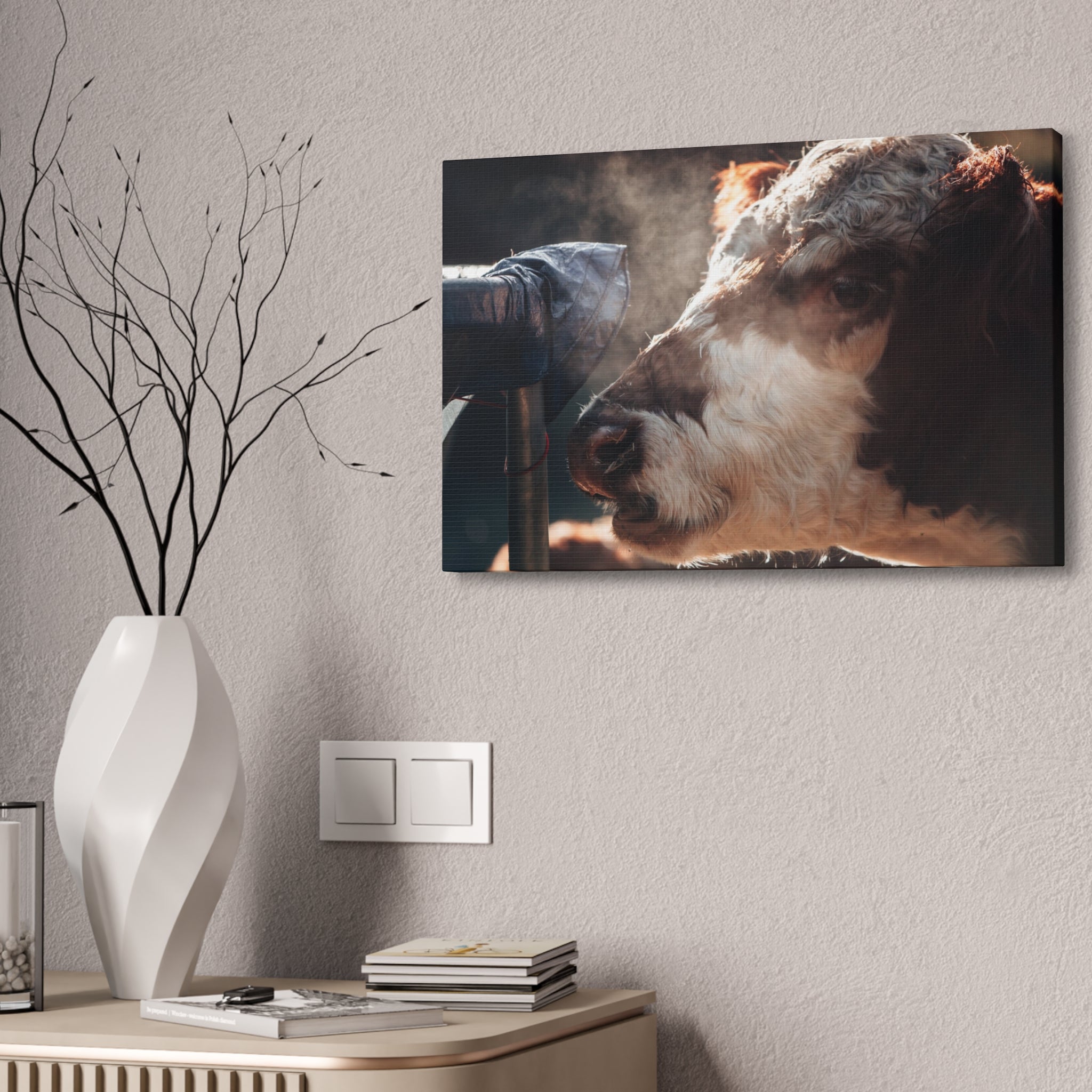 Rustic Farmhouse Canvas Print, Animal Wall Art, Cow Decor, Home & Kitchen, Gift for Farm Lovers